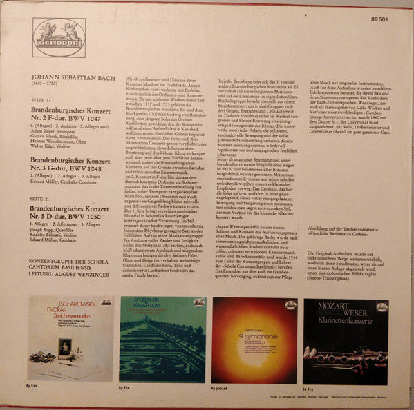 Schola Cantorum Basiliensis, August Wenzinger - Brandenburgische Konzerte Nr. 2, 3 & 5 - Image 2