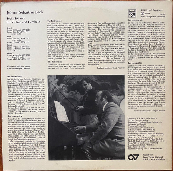 Sechs Sonaten Für Violine Und Cembalo BWV 1014-1019 Gespielt Auf Einer Stradivarius - Image 2